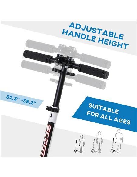 HOMCOM Foldable Kick Scooter with Double Shock Absorption and Big Wheels, Height Adjustable Aluminium Frame Big Wheel Scooter fo