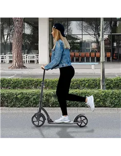 HOMCOM Foldable Kick Scooter with Double Shock Absorption and Big Wheels, Height Adjustable Aluminium Frame Big Wheel Scooter fo 2