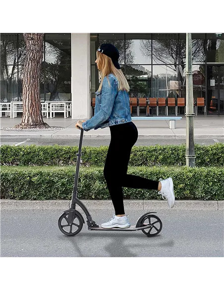 HOMCOM Foldable Kick Scooter with Double Shock Absorption and Big Wheels, Height Adjustable Aluminium Frame Big Wheel Scooter fo