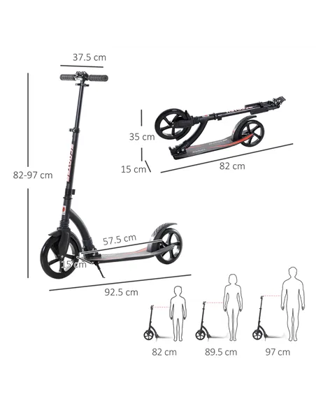 HOMCOM Foldable Kick Scooter with Double Shock Absorption and Big Wheels, Height Adjustable Aluminium Frame Big Wheel Scooter fo