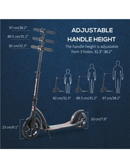 HOMCOM Foldable Kick Scooter with Double Shock Absorption and Big Wheels, Height Adjustable Aluminium Frame Big Wheel Scooter fo
