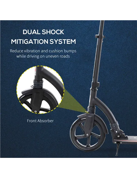 HOMCOM Foldable Kick Scooter with Double Shock Absorption and Big Wheels, Height Adjustable Aluminium Frame Big Wheel Scooter fo