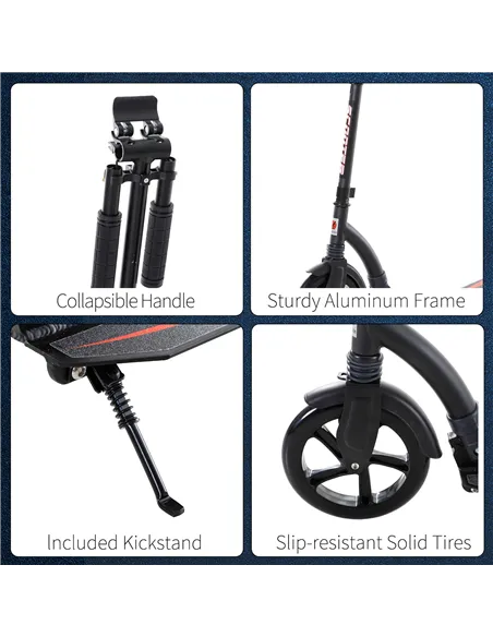 HOMCOM Foldable Kick Scooter with Double Shock Absorption and Big Wheels, Height Adjustable Aluminium Frame Big Wheel Scooter fo