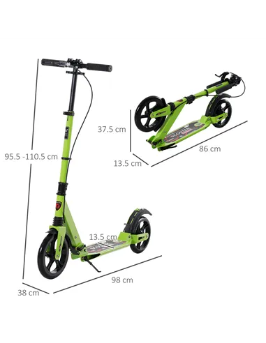 HOMCOM Kick Scooter, Folding 2 Wheel Scooter for 14+ Teens Adults, with Dual Brake System, Dual Suspension, 230mm Big Wheels, 3 