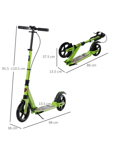 HOMCOM Kick Scooter, Folding 2 Wheel Scooter for 14+ Teens Adults, with Dual Brake System, Dual Suspension, 230mm Big Wheels, 3 