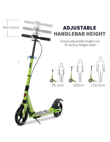 HOMCOM Kick Scooter, Folding 2 Wheel Scooter for 14+ Teens Adults, with Dual Brake System, Dual Suspension, 230mm Big Wheels, 3 