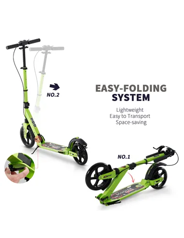 HOMCOM Kick Scooter, Folding 2 Wheel Scooter for 14+ Teens Adults, with Dual Brake System, Dual Suspension, 230mm Big Wheels, 3 