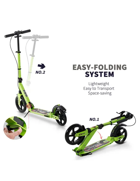 HOMCOM Kick Scooter, Folding 2 Wheel Scooter for 14+ Teens Adults, with Dual Brake System, Dual Suspension, 230mm Big Wheels, 3 