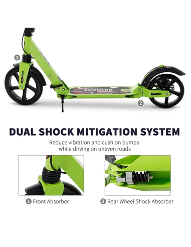 HOMCOM Kick Scooter, Folding 2 Wheel Scooter for 14+ Teens Adults, with Dual Brake System, Dual Suspension, 230mm Big Wheels, 3 