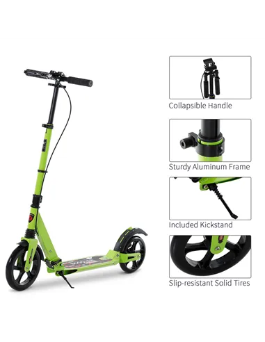 HOMCOM Kick Scooter, Folding 2 Wheel Scooter for 14+ Teens Adults, with Dual Brake System, Dual Suspension, 230mm Big Wheels, 3 