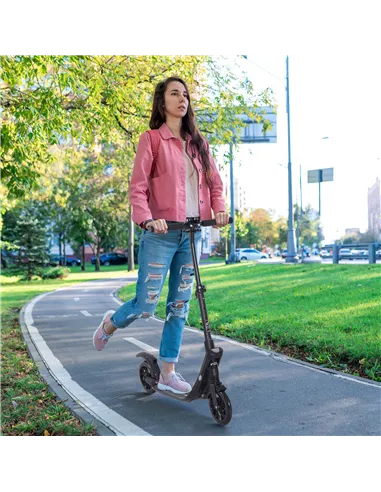 HOMCOM Folding Kick Scooter Hight-Adjustable Urban Scooter w/ Rear Brake, Double Shock Absorption System & 2 Big Wheels, For 14+