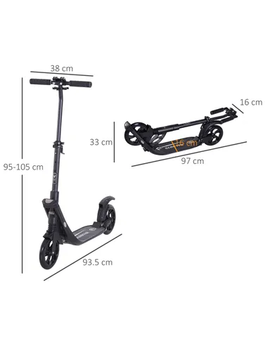 HOMCOM Folding Kick Scooter Hight-Adjustable Urban Scooter w/ Rear Brake, Double Shock Absorption System & 2 Big Wheels, For 14+