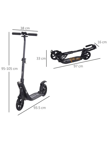 HOMCOM Folding Kick Scooter Hight-Adjustable Urban Scooter w/ Rear Brake, Double Shock Absorption System & 2 Big Wheels, For 14+