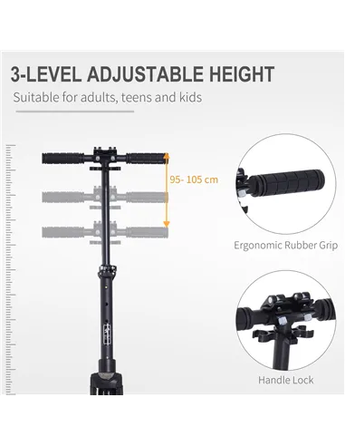 HOMCOM Folding Kick Scooter Hight-Adjustable Urban Scooter w/ Rear Brake, Double Shock Absorption System & 2 Big Wheels, For 14+