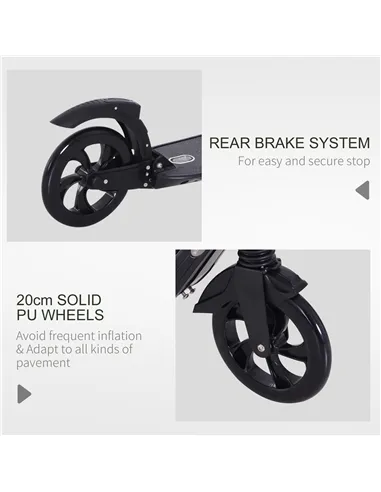 HOMCOM Folding Kick Scooter Hight-Adjustable Urban Scooter w/ Rear Brake, Double Shock Absorption System & 2 Big Wheels, For 14+