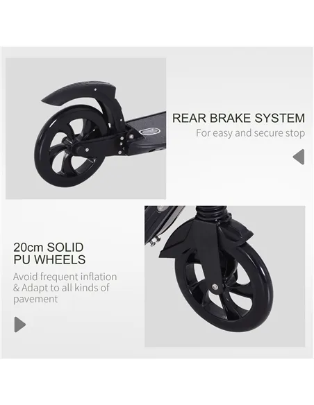 HOMCOM Folding Kick Scooter Hight-Adjustable Urban Scooter w/ Rear Brake, Double Shock Absorption System & 2 Big Wheels, For 14+