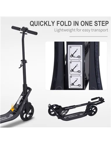 HOMCOM Folding Kick Scooter Hight-Adjustable Urban Scooter w/ Rear Brake, Double Shock Absorption System & 2 Big Wheels, For 14+