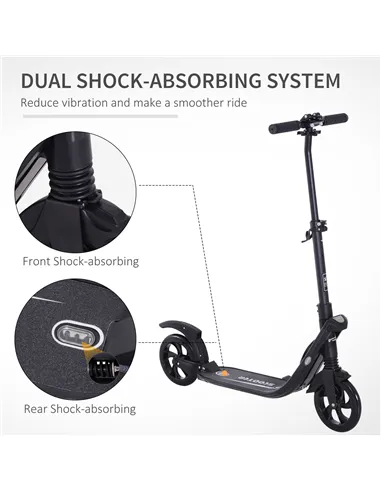 HOMCOM Folding Kick Scooter Hight-Adjustable Urban Scooter w/ Rear Brake, Double Shock Absorption System & 2 Big Wheels, For 14+