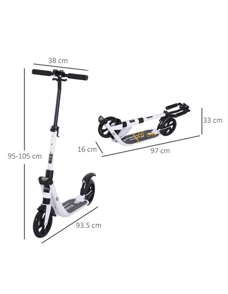 HOMCOM Folding Kick Scooter Hight-Adjustable Urban Scooter w/ Rear Brake, Double Shock Absorption System & 2 Big Wheels, For 14+