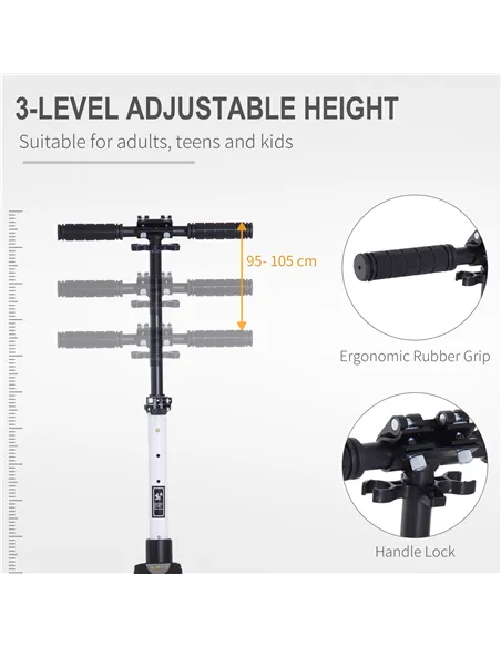 HOMCOM Folding Kick Scooter Hight-Adjustable Urban Scooter w/ Rear Brake, Double Shock Absorption System & 2 Big Wheels, For 14+