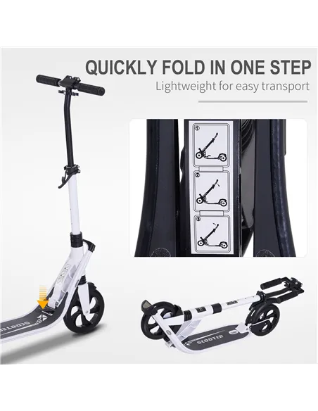 HOMCOM Folding Kick Scooter Hight-Adjustable Urban Scooter w/ Rear Brake, Double Shock Absorption System & 2 Big Wheels, For 14+