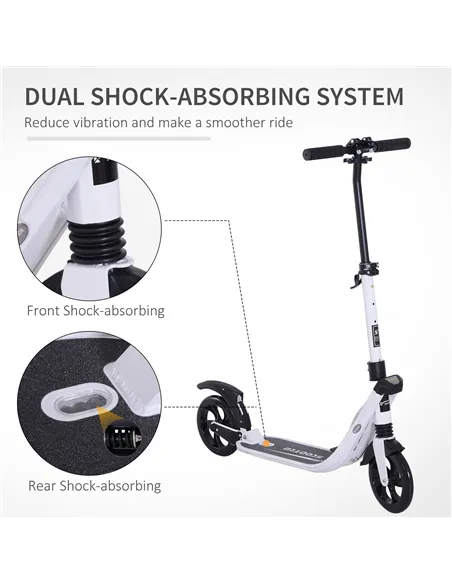 HOMCOM Folding Kick Scooter Hight-Adjustable Urban Scooter w/ Rear Brake, Double Shock Absorption System & 2 Big Wheels, For 14+