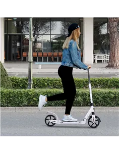 HOMCOM Folding Kick Scooter, Adjustable Ride On Scooter with 200mm Big Wheels and Double Shock Absorption, Urban Scooter for 14+ 2