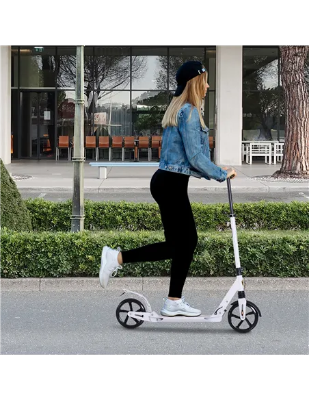 HOMCOM Folding Kick Scooter, Adjustable Ride On Scooter with 200mm Big Wheels and Double Shock Absorption, Urban Scooter for 14+