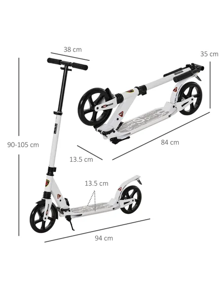 HOMCOM Folding Kick Scooter, Adjustable Ride On Scooter with 200mm Big Wheels and Double Shock Absorption, Urban Scooter for 14+