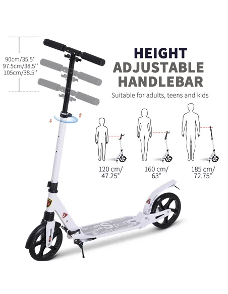 HOMCOM Folding Kick Scooter, Adjustable Ride On Scooter with 200mm Big Wheels and Double Shock Absorption, Urban Scooter for 14+
