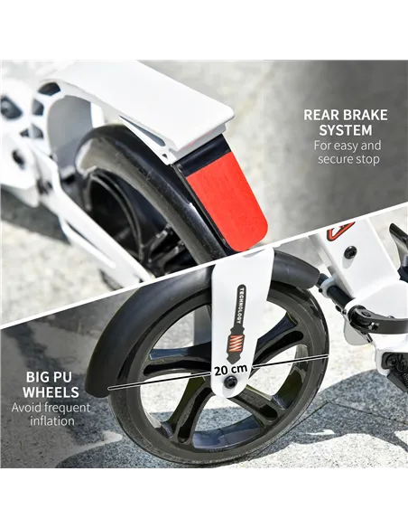 HOMCOM Folding Kick Scooter, Adjustable Ride On Scooter with 200mm Big Wheels and Double Shock Absorption, Urban Scooter for 14+