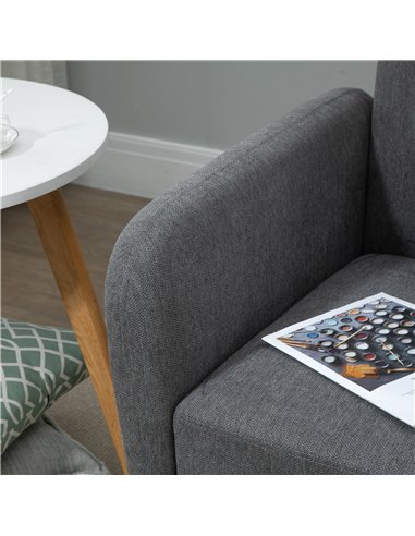 HOMCOM 2 Seater Sofa, Modern Fabric Loveseat Sofa, Small Couch with 2 Pillows, Armrest and Wood Legs for Living Room, Bedroom, H