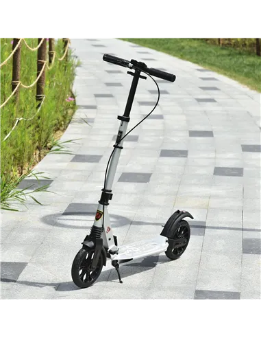 HOMCOM Teen/Adults Aluminium Folding Kick Scooter w/ Shock Mitigation System Silver