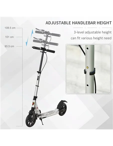 HOMCOM Teen/Adults Aluminium Folding Kick Scooter w/ Shock Mitigation System Silver
