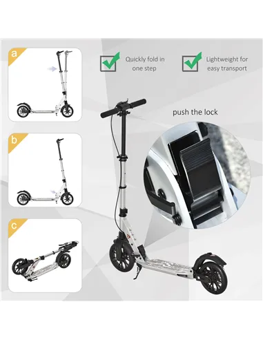 HOMCOM Teen/Adults Aluminium Folding Kick Scooter w/ Shock Mitigation System Silver