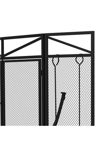 HOMCOM 3 Panel Folding Fire Guard Screen with Fireplace Tool Sets and Front Doors, Freestanding Fire Screen Spark Guard with Fee