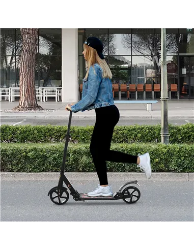 HOMCOM Folding Kick Scooter, Adjustable Ride On Scooter with 200mm Big Wheels and Double Shock Absorption, Urban Scooter for 14+