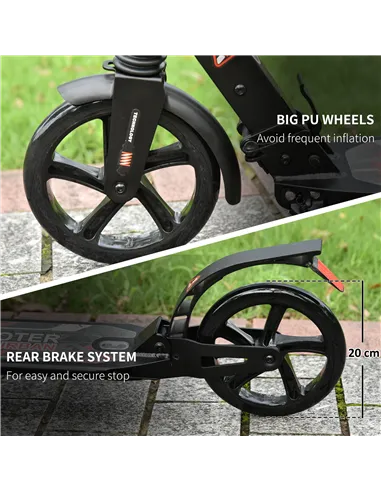 HOMCOM Folding Kick Scooter, Adjustable Ride On Scooter with 200mm Big Wheels and Double Shock Absorption, Urban Scooter for 14+