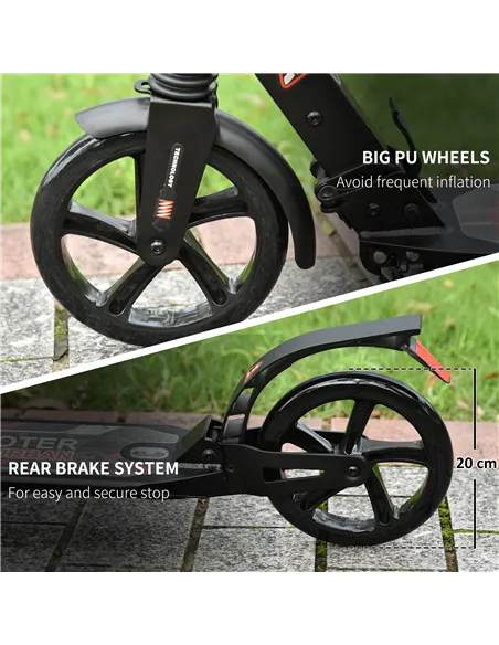 HOMCOM Folding Kick Scooter, Adjustable Ride On Scooter with 200mm Big Wheels and Double Shock Absorption, Urban Scooter for 14+
