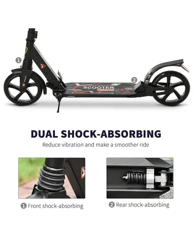 HOMCOM Folding Kick Scooter, Adjustable Ride On Scooter with 200mm Big Wheels and Double Shock Absorption, Urban Scooter for 14+