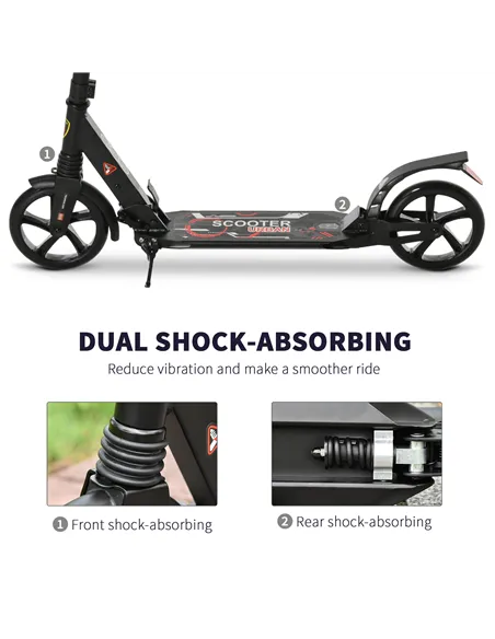HOMCOM Folding Kick Scooter, Adjustable Ride On Scooter with 200mm Big Wheels and Double Shock Absorption, Urban Scooter for 14+