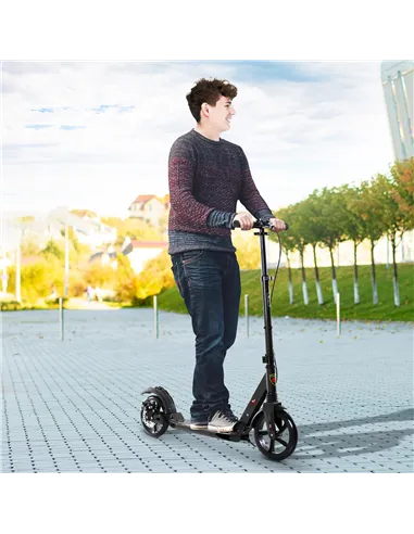 HOMCOM Kick Scooter, Folding 2 Wheel Scooter for 14+ Teens Adults, with Dual Brake System, Dual Suspension, 230mm Big Wheels, 3 