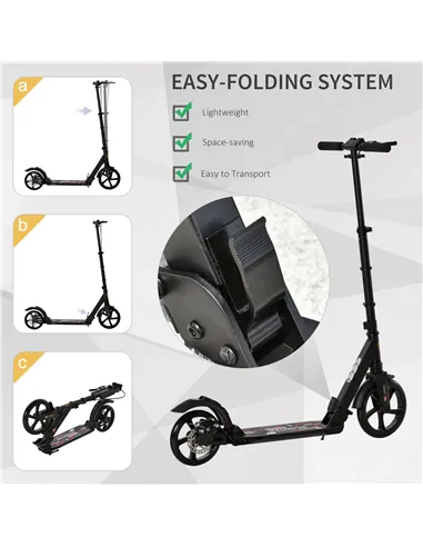HOMCOM Kick Scooter, Folding 2 Wheel Scooter for 14+ Teens Adults, with Dual Brake System, Dual Suspension, 230mm Big Wheels, 3 