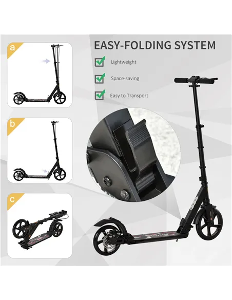 HOMCOM Kick Scooter, Folding 2 Wheel Scooter for 14+ Teens Adults, with Dual Brake System, Dual Suspension, 230mm Big Wheels, 3 