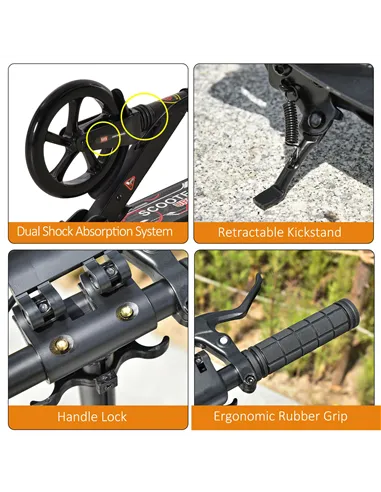 HOMCOM Kick Scooter, Folding 2 Wheel Scooter for 14+ Teens Adults, with Dual Brake System, Dual Suspension, 230mm Big Wheels, 3 