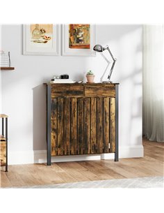 HOMCOM 93 x 88.5cm Rustic-Look Radiator Cover - Brown/Black 2