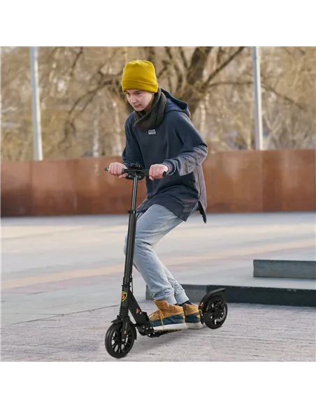 HOMCOM Adult Teens Kick Scooter Foldable Height Adjustable Aluminium Ride On Toy for 14+ w/ Rear Wheel & Hand Brake, 200mm Big W