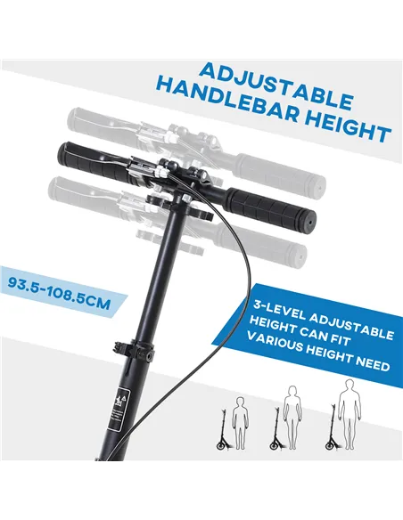 HOMCOM Adult Teens Kick Scooter Foldable Height Adjustable Aluminium Ride On Toy for 14+ w/ Rear Wheel & Hand Brake, 200mm Big W