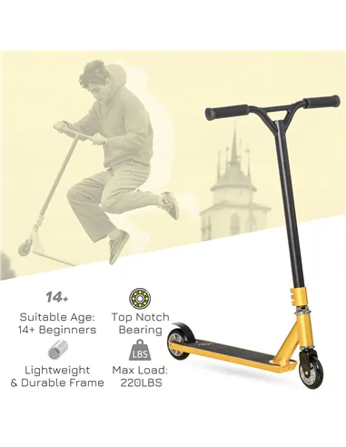 HOMCOM Stunt Scooter, 360° Entry Level Tricks Scooter w/ Lightweight Aluminium Deck and ABEC 7 Bearing, For Age 14+ Beginners, G