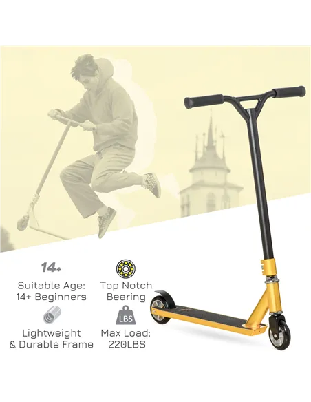 HOMCOM Stunt Scooter, 360° Entry Level Tricks Scooter w/ Lightweight Aluminium Deck and ABEC 7 Bearing, For Age 14+ Beginners, G